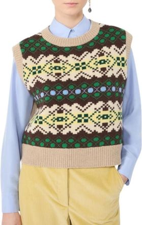 Max Mara Wkdsavana Gilet - Dames - Ronde hals truien - Veelkleurig - M - Wol - Truien & Vesten