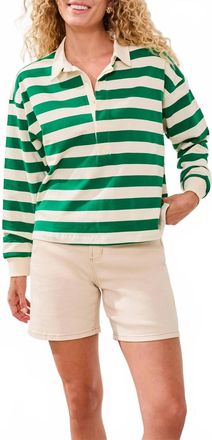 Tribal Rugby Long Sleeve Polo Top In Green