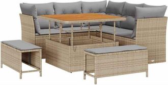 vidaXL Vidaxl - Conjunto De Sof&aacute; De Jard&iacute;n Con Coj&iacute;n 8 Pcs Beige Y Gris Claro