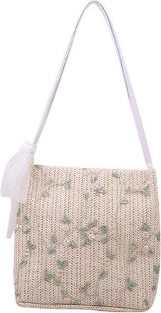 PartyKindom Lace Woven Shoulder Bag for Women Lightweight Summer Handbag with Floral Design Capacity Casual Beach Tote for Travel Vacations and Everyday Use