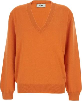 Fendi Cashmere Knitwear, female, Orange, Size: 2XS Pullover