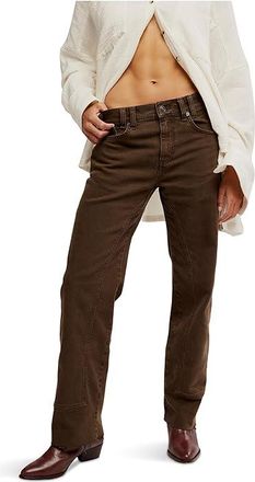 Free People Risk Taker Mid-Rise Straight Womens Jeans Workwear Brown : 31 3, Cotton/Denim/Elastane