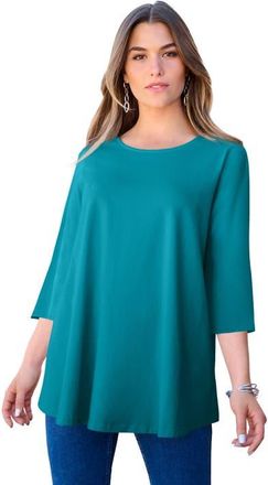 Roaman's Plus Size Ultimate Three Quarter Sleeve Swing Tee in Deep Turquoise at Nordstrom, Size 20