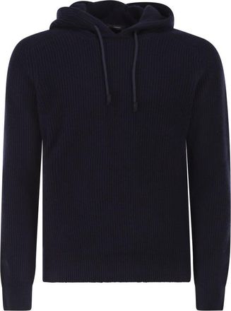 Tagliatore Mens Hunter - Ribbed Jumper With Hood - Navy Wool - Size EU 48 (Mens)