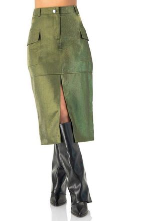 Ivonne Midi Skirt with Front Slit in Olive Green at Nordstrom, Size 14