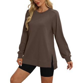 Generic Womens Crewneck Sweatshirts Oversized Long Sleeve Solid Color Pullover Sweatshirt Loose Tops Casual Clothes for Women Crew Neck Sweatshirt Lightweight