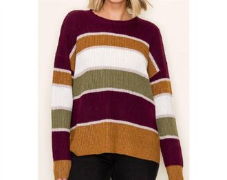 Staccato Striped Pullover Sweater In Wine & Camel
