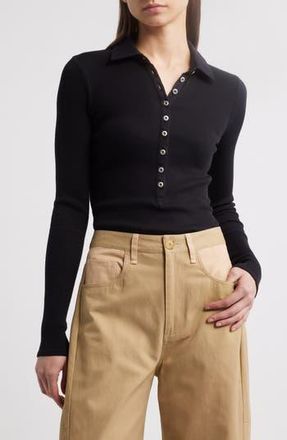 Rag & Bone The Essential Rib Long Sleeve Polo in Black at Nordstrom Rack, Size X-Small