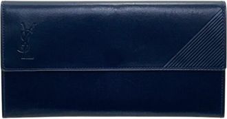 Saint Laurent Navy Leather Long Wallet (Bi-Fold) (Pre-Owned)