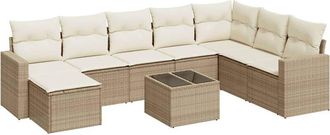 vidaXL Set De Sof&aacute;s De Jard&iacute;n 9 Pzas Con Cojines Rat&aacute;n Sint&eacute;tico Beige Vidaxl