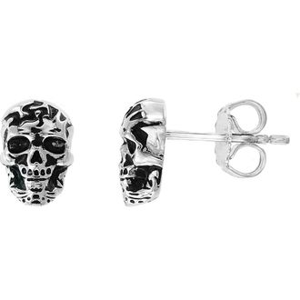 Effy Antiqued Sterling Silver Skull Stud Earrings in White at Nordstrom Rack