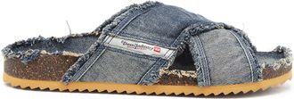Diesel D-Woodstock-Crossover slides in frayed denim - Sandals - Man - Blue