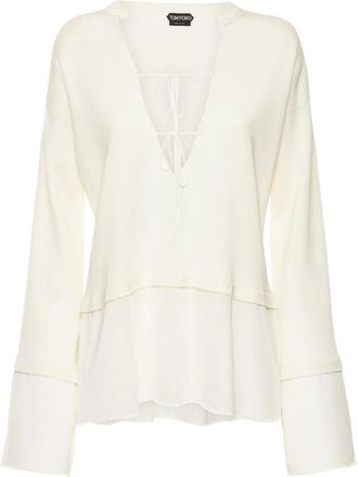 Tom Ford Lichtwitte blouse met V-hals - Dames - V-hals truien - Wit - M - Truien & Vesten