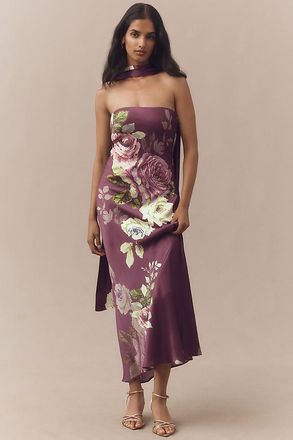 BHLDN Leah Strapless Satin Scarf Slip Midi Dress
