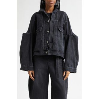 sacai Balloon Sleeve Denim Jacket in Black at Nordstrom, Size 3