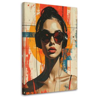 Feeby Cuadro En Lienzo Mujer Elegante Con Gafas Sobre Fondo Colorido 80x120
