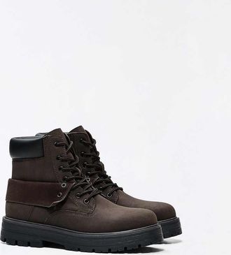 Bershka Stivaletti marroni stringati-Marrone