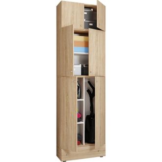 ebuy24 Vcm gabinete de escoba de madera 6 compartimentos Dimensiones: al. 240 x an. 70 x t. 39 cm Gabinete para el hogar Armario multiusos Adjunto con 2