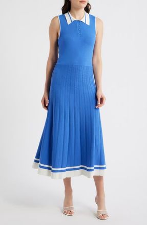 Elie Tahari The Elizabeth Knit Polo Dress in Seaport Blue/Ivory at Nordstrom, Size X-Small