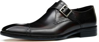 Generic Mens Square Toe Vintage Brogues Faux Leather Monk Strap Dress Shoes Low Block Heel Wedding Dress Shoes,Brown,5.5 UK