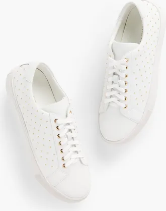 Talbots Aubrey Studded Nappa Sneakers - White - 5 1/2 M Talbots