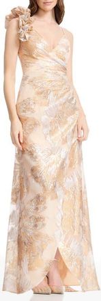 Dress The Population Camelia Metallic Jacquard Gown in Gold-Silver Multi at Nordstrom, Size Xx-Large