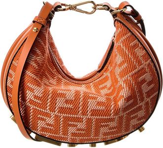 Fendi Fendi Fendigraphy Mini Ff Jacquard & Leather Hobo Bag