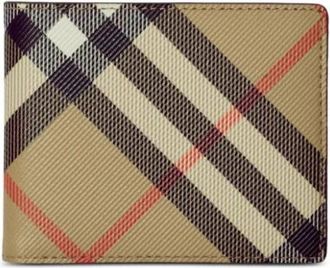 Burberry Beige Check Bi-Fold Portemonnee - Heren - Portefeuilles - Beige - ONE Size - Accessoires