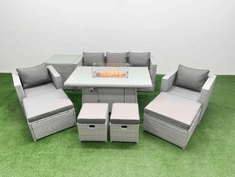 Fimous 9 Seat PE Wicker Rattan Lounge Sofa Set Outdoor Garden Furniture Sets in Light Grey