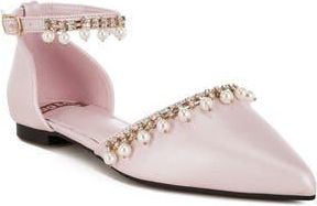 Rag & Co. Aouva Rhinestone & Faux Pearl Almond Toe Flat in Pink at Nordstrom Rack, Size 10