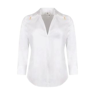 Elisabetta Franchi Shirt met Cut-Out en Gouden Details - Dames - Blouses & Shirts - Wit - Maat: M Katoen