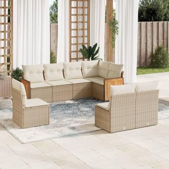 vidaXL Vidaxl - Juego De Sof&aacute;s De Jard&iacute;n Con Cojines Beige 8 Pzas Rat&aacute;n Pe