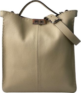 Fendi Beige Leather Shoulder Bag Tote Bag (Pre-Owned)