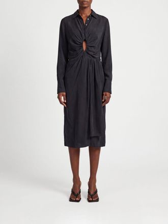 Maison Margiela Midi Chemisier Dress in Cupro with Gathered Waist