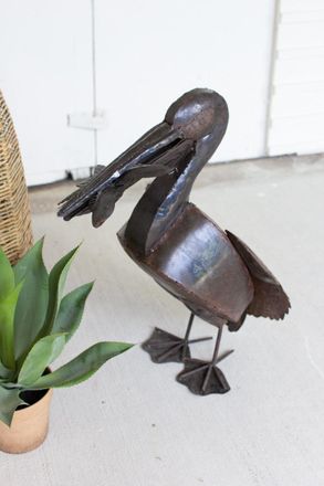 Kalalou Rustic Recycled Metal Pelican With Fish