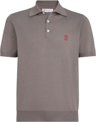 Brunello Cucinelli Polo con logo ricamato - Grigio