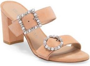 Stuart Weitzman Imitation Pearl Geo Buckle 75 Slide Sandal in Ginger at Nordstrom Rack, Size 7.5