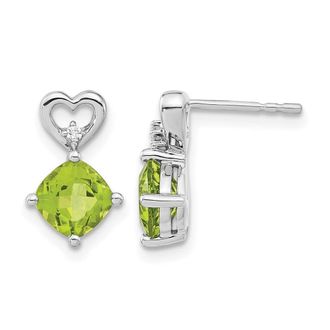 Diamond2Deal 14k White Gold Peridot and Diamond Heart Earrings