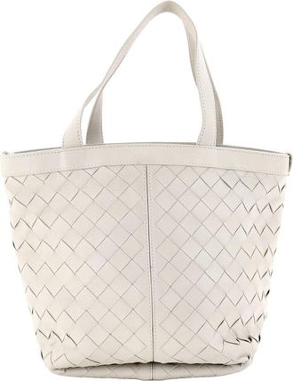 Bottega Veneta White Intrecciato Leather Flip Flap Tote Small (Authentic Pre- Loved)