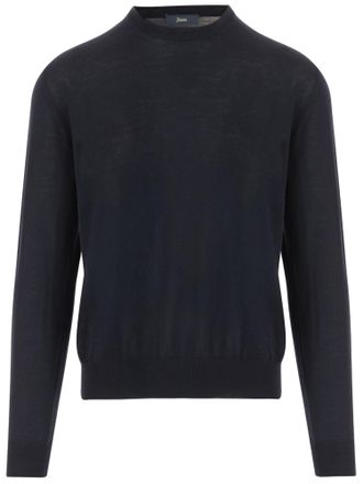 Herno Dark Navy Wool-Silk Blend Sweater
