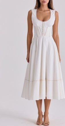 House of CB Solana Lace Detail Stretch Cotton Cocktail Dress in White at Nordstrom, Size X-Large