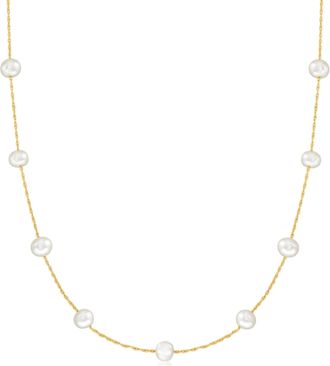 Ross-Simons 5-5.Mm Cultured Pearl Station Necklace in 14kt Yellow Gold