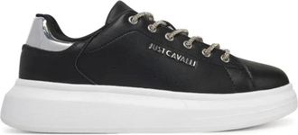 Just Cavalli Zwarte Leren Sneakers Ursa Model - Dames - Sneakers - Zwart - 38 EU - Leer - Schoenen