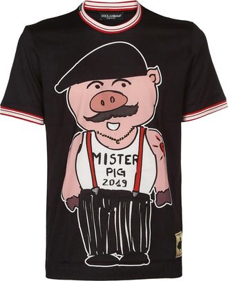 Dolce & Gabbana Mens Mr Pig Black T-Shirt - Size X-Large