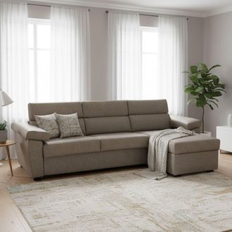 Dmora Sof&aacute; Cama Con Pen&iacute;nsula Verdiana, Sof&aacute; Esquinero Convertible Para Sal&oacute;n, Acolchado, Desenfundable, 100% Made In Italy, 285x160 H100 Cm, T&oacute;rtola - Dmor