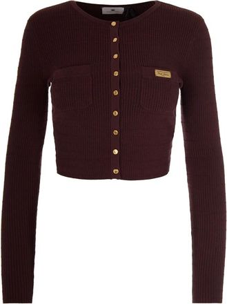 Elisabetta Franchi Cardigan met micro-ribbelstructuur - Dames - Vesten - Bruin - L - Truien & Vesten