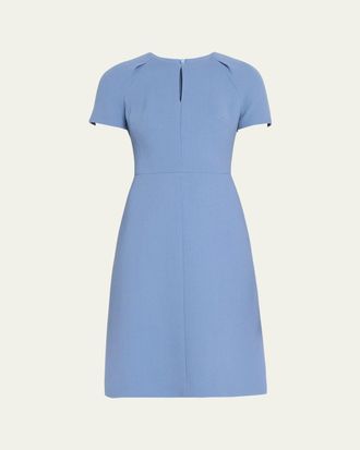 Kiton Short-Sleeve Wool Crepe Keyhole Sheath Dress
