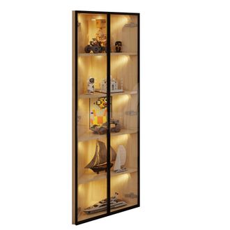 STILVORA Vitrina Esquinera Con 1 Puerta Y Led, Marco De Aluminio, Estilo Moderno, En Mdf Y Vidrio Templado, Roble, 62&times;35&times;160 Cm