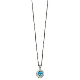 Diamond2Deal Sterling Silver with 14K Accent Round Swiss Blue Topaz and Diamond Pendant Necklace