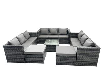 Fimous 11 Seater Patio Lounge Sofa Set with 2 Big Footstools in Dark Grey